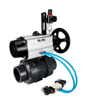 Кран шаровой DN.ru BV4242E-FP-GRM-ISO Дн100 Ру10 полнопроходной, корпус - НПВХ, шар - НПВХ, уплотнение - EPDM, с пневмоприводом PA-DA-105-1, пневмораспределителем 4V320-08 220В и БПВ AFC2000