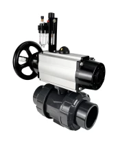 Кран шаровой DN.ru BV4242E-FP-GRM-ISO Дн100 Ру10 полнопроходной, корпус - НПВХ, шар - НПВХ, уплотнение - EPDM, с пневмоприводом PA-DA-105-1, пневмораспределителем 4V320-08 220В и БПВ AFC2000