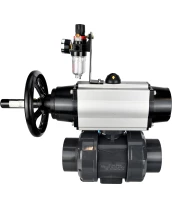 Кран шаровой DN.ru BV4242E-FP-GRM-ISO Дн100 Ру10 полнопроходной, корпус - НПВХ, шар - НПВХ, уплотнение - EPDM, с пневмоприводом PA-DA-105-1, пневмораспределителем 4V320-08 220В и БПВ AFC2000