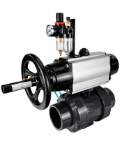 Кран шаровой DN.ru BV4242E-FP-GRM-ISO Дн100 Ру10 полнопроходной, корпус - НПВХ, шар - НПВХ, уплотнение - EPDM, с пневмоприводом PA-DA-105-1, пневмораспределителем 4V320-08 220В и БПВ AFC2000