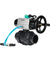 Кран шаровой DN.ru BV4242E-FP-GRM-ISO Дн15 Ру10 полнопроходной, корпус - НПВХ, шар - НПВХ, уплотнение - EPDM, с пневмоприводом PA-DA-105-1, пневмораспределителем 4V320-08 220В и магнитным переключателем ALS200D