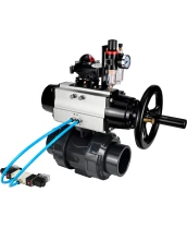 Кран шаровой DN.ru BV4242E-FP-GRM-ISO Дн15 Ру10 полнопроходной, корпус - НПВХ, шар - НПВХ, уплотнение - EPDM, с пневмоприводом PA-DA-105-1, пневмораспределителем 4V320-10 220В, БКВ APL-210N и БПВ AFC2000