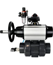 Кран шаровой DN.ru BV4242E-FP-GRM-ISO Дн65 Ру10 полнопроходной, корпус - НПВХ, шар - НПВХ, уплотнение - EPDM, с пневмоприводом PA-DA-105-1, пневмораспределителем 4V320-08 220В, БКВ APL-210N и БПВ AFC2000