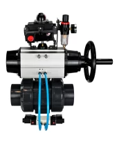 Кран шаровой DN.ru BV4242E-FP-GRM-ISO Дн32 Ру10 полнопроходной, корпус - НПВХ, шар - НПВХ, уплотнение - EPDM, с пневмоприводом PA-DA-105-1, пневмораспределителем 4V320-10 220В, БКВ APL-410N EX и БПВ AFC2000