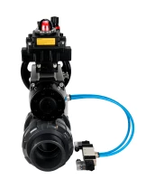 Кран шаровой DN.ru BV4242E-FP-GRM-ISO Дн32 Ру10 полнопроходной, корпус - НПВХ, шар - НПВХ, уплотнение - EPDM, с пневмоприводом PA-DA-105-1, пневмораспределителем 4V320-10 220В, БКВ APL-410N EX и БПВ AFC2000