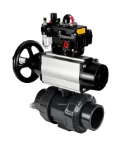 Кран шаровой DN.ru BV4242E-FP-GRM-ISO Дн32 Ру10 полнопроходной, корпус - НПВХ, шар - НПВХ, уплотнение - EPDM, с пневмоприводом PA-DA-105-1, пневмораспределителем 4V320-10 220В, БКВ APL-410N EX и БПВ AFC2000