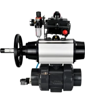 Кран шаровой DN.ru BV4242E-FP-GRM-ISO Дн32 Ру10 полнопроходной, корпус - НПВХ, шар - НПВХ, уплотнение - EPDM, с пневмоприводом PA-DA-105-1, пневмораспределителем 4V320-10 220В, БКВ APL-410N EX и БПВ AFC2000