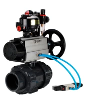 Кран шаровой DN.ru BV4242E-FP-GRM-ISO Дн32 Ру10 полнопроходной, корпус - НПВХ, шар - НПВХ, уплотнение - EPDM, с пневмоприводом PA-DA-105-1, пневмораспределителем 4V320-10 220В, БКВ APL-510N EX и БПВ AFC2000