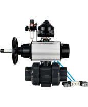 Кран шаровой DN.ru BV4242E-FP-GRM-ISO Дн32 Ру10 полнопроходной, корпус - НПВХ, шар - НПВХ, уплотнение - EPDM, с пневмоприводом PA-DA-105-1, пневмораспределителем 4V320-10 220В, БКВ APL-510N EX и БПВ AFC2000