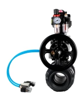 Кран шаровой DN.ru BV4242E-FP-GRM-ISO Дн32 Ру10 полнопроходной, корпус - НПВХ, шар - НПВХ, уплотнение - EPDM, с пневмоприводом PA-DA-105-1, пневмораспределителем 4V320-10 220В, БКВ APL-510N EX и БПВ AFC2000