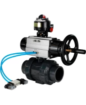 Кран шаровой DN.ru BV4242E-FP-GRM-ISO Дн32 Ру10 полнопроходной, корпус - НПВХ, шар - НПВХ, уплотнение - EPDM, с пневмоприводом PA-DA-105-1, пневмораспределителем 4V320-10 220В и БКВ APL-510N EX