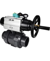 Кран шаровой DN.ru BV4242E-FP-GRM-ISO Дн15 Ру10 полнопроходной, корпус - НПВХ, шар - НПВХ, уплотнение - EPDM, с пневмоприводом PA-DA-105-1 и магнитным переключателем ALS200D