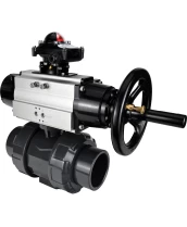 Кран шаровой DN.ru BV4242E-FP-GRM-ISO Дн15 Ру10 полнопроходной, корпус - НПВХ, шар - НПВХ, уплотнение - EPDM, с пневмоприводом PA-DA-105-1 и БКВ APL-210N