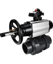 Кран шаровой DN.ru BV4242E-FP-GRM-ISO Дн80 Ру10 полнопроходной, корпус - НПВХ, шар - НПВХ, уплотнение - EPDM, с пневмоприводом PA-DA-105-1 и БКВ APL-210N