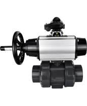 Кран шаровой DN.ru BV4242E-FP-GRM-ISO Дн80 Ру10 полнопроходной, корпус - НПВХ, шар - НПВХ, уплотнение - EPDM, с пневмоприводом PA-DA-105-1 и БКВ APL-210N