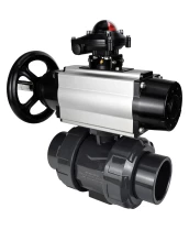 Кран шаровой DN.ru BV4242E-FP-GRM-ISO Дн80 Ру10 полнопроходной, корпус - НПВХ, шар - НПВХ, уплотнение - EPDM, с пневмоприводом PA-DA-105-1 и БКВ APL-210N