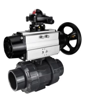 Кран шаровой DN.ru BV4242E-FP-GRM-ISO Дн80 Ру10 полнопроходной, корпус - НПВХ, шар - НПВХ, уплотнение - EPDM, с пневмоприводом PA-DA-105-1 и БКВ APL-210N