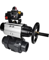 Кран шаровой DN.ru BV4242E-FP-GRM-ISO Дн15 Ру10 полнопроходной, корпус - НПВХ, шар - НПВХ, уплотнение - EPDM, с пневмоприводом PA-DA-105-1 и БКВ APL-410N EX