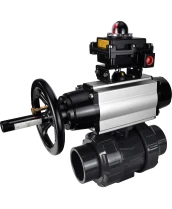 Кран шаровой DN.ru BV4242E-FP-GRM-ISO Дн15 Ру10 полнопроходной, корпус - НПВХ, шар - НПВХ, уплотнение - EPDM, с пневмоприводом PA-DA-105-1 и БКВ APL-410N EX