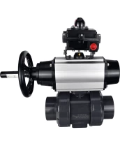 Кран шаровой DN.ru BV4242E-FP-GRM-ISO Дн15 Ру10 полнопроходной, корпус - НПВХ, шар - НПВХ, уплотнение - EPDM, с пневмоприводом PA-DA-105-1 и БКВ APL-410N EX