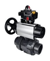 Кран шаровой DN.ru BV4242E-FP-GRM-ISO Дн15 Ру10 полнопроходной, корпус - НПВХ, шар - НПВХ, уплотнение - EPDM, с пневмоприводом PA-DA-105-1 и БКВ APL-410N EX