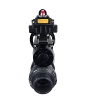 Кран шаровой DN.ru BV4242E-FP-GRM-ISO Дн15 Ру10 полнопроходной, корпус - НПВХ, шар - НПВХ, уплотнение - EPDM, с пневмоприводом PA-DA-105-1 и БКВ APL-410N EX