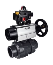 Кран шаровой DN.ru BV4242E-FP-GRM-ISO Дн15 Ру10 полнопроходной, корпус - НПВХ, шар - НПВХ, уплотнение - EPDM, с пневмоприводом PA-DA-105-1 и БКВ APL-410N EX