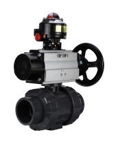 Кран шаровой DN.ru BV4242E-FP-GRM-ISO Дн15 Ру10 полнопроходной, корпус - НПВХ, шар - НПВХ, уплотнение - EPDM, с пневмоприводом PA-DA-105-1 и БКВ APL-510N EX