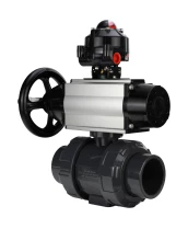 Кран шаровой DN.ru BV4242E-FP-GRM-ISO Дн20 Ру10 полнопроходной, корпус - НПВХ, шар - НПВХ, уплотнение - EPDM, с пневмоприводом PA-DA-105-1 и БКВ APL-510N EX