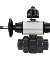 Кран шаровой DN.ru BV4242E-FP-GRM-ISO Дн20 Ру10 полнопроходной, корпус - НПВХ, шар - НПВХ, уплотнение - EPDM, с пневмоприводом PA-DA-105-1 и БКВ APL-510N EX