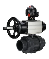 Кран шаровой DN.ru BV4242E-FP-GRM-ISO Дн20 Ру10 полнопроходной, корпус - НПВХ, шар - НПВХ, уплотнение - EPDM, с пневмоприводом PA-DA-105-1 и БКВ APL-510N EX