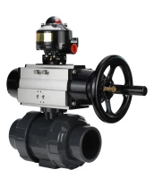 Кран шаровой DN.ru BV4242E-FP-GRM-ISO Дн20 Ру10 полнопроходной, корпус - НПВХ, шар - НПВХ, уплотнение - EPDM, с пневмоприводом PA-DA-105-1 и БКВ APL-510N EX