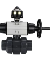 Кран шаровой DN.ru BV4242E-FP-GRM-ISO Дн20 Ру10 полнопроходной, корпус - НПВХ, шар - НПВХ, уплотнение - EPDM, с пневмоприводом PA-DA-105-1 и БКВ APL-510N EX