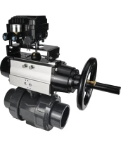 Кран шаровой DN.ru BV4242E-FP-GRM-ISO Дн15 Ру10 полнопроходной, корпус - НПВХ, шар - НПВХ, уплотнение - EPDM, с пневмоприводом PA-DA-105-1 и пневмопозиционером YT-1000RSN с обратной связью