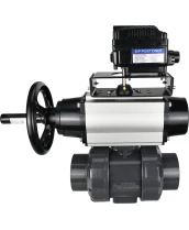 Кран шаровой DN.ru BV4242E-FP-GRM-ISO Дн100 Ру10 полнопроходной, корпус - НПВХ, шар - НПВХ, уплотнение - EPDM, с пневмоприводом PA-DA-105-1 и пневмопозиционером YT-1000RSN с обратной связью