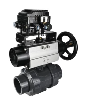 Кран шаровой DN.ru BV4242E-FP-GRM-ISO Дн100 Ру10 полнопроходной, корпус - НПВХ, шар - НПВХ, уплотнение - EPDM, с пневмоприводом PA-DA-105-1 и пневмопозиционером YT-1000RSN с обратной связью