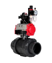 Кран шаровой DN.ru BV4242E-FP-GRM-ISO Дн25 Ру10 полнопроходной, корпус - НПВХ, шар - НПВХ, уплотнение - EPDM, с пневмоприводом PA-DA-052, пневмораспределителем 4M310-08 220В, БКВ APL-210N и БПВ AFC2000
