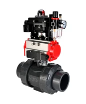 Кран шаровой DN.ru BV4242E-FP-GRM-ISO Дн15 Ру10 полнопроходной, корпус - НПВХ, шар - НПВХ, уплотнение - EPDM, с пневмоприводом PA-DA-052, пневмораспределителем 4M310-08 220В, БКВ APL-410N EX и БПВ AFC2000