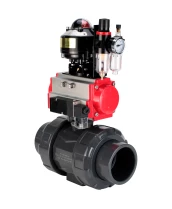 Кран шаровой DN.ru BV4242E-FP-GRM-ISO Дн15 Ру10 полнопроходной, корпус - НПВХ, шар - НПВХ, уплотнение - EPDM, с пневмоприводом PA-DA-052, пневмораспределителем 4M310-08 220В, БКВ APL-510N EX и БПВ AFC2000