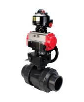 Кран шаровой DN.ru BV4242E-FP-GRM-ISO Дн15 Ру10 полнопроходной, корпус - НПВХ, шар - НПВХ, уплотнение - EPDM, с пневмоприводом PA-DA-052, пневмораспределителем 4M310-08 220В, ручным дублером MON1-250-T26-ISO и БКВ APL-510N EX