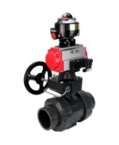 Кран шаровой DN.ru BV4242E-FP-GRM-ISO Дн15 Ру10 полнопроходной, корпус - НПВХ, шар - НПВХ, уплотнение - EPDM, с пневмоприводом PA-DA-052, пневмораспределителем 4M310-08 24В, ручным дублером MON1-250-T26-ISO и БКВ APL-510N EX