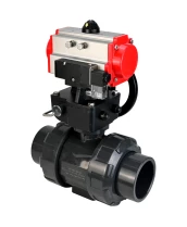 Кран шаровой DN.ru BV4242E-FP-GRM-ISO Дн15 Ру10 полнопроходной, корпус - НПВХ, шар - НПВХ, уплотнение - EPDM, с пневмоприводом PA-DA-052, пневмораспределителем 4M310-08 220В и ручным дублером MON1-250-T26-ISO