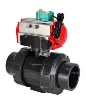 Кран шаровой DN.ru BV4242E-FP-GRM-ISO Дн15 Ру10 полнопроходной, корпус - НПВХ, шар - НПВХ, уплотнение - EPDM, с пневмоприводом PA-DA-052, пневмораспределителем 4M310-08 220В и магнитным переключателем ALS200D