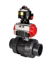 Кран шаровой DN.ru BV4242E-FP-GRM-ISO Дн15 Ру10 полнопроходной, корпус - НПВХ, шар - НПВХ, уплотнение - EPDM, с пневмоприводом PA-DA-052, пневмораспределителем 4M310-08 24В и БКВ APL-510N EX