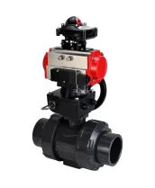 Кран шаровой DN.ru BV4242E-FP-GRM-ISO Дн15 Ру10 полнопроходной, корпус - НПВХ, шар - НПВХ, уплотнение - EPDM, с пневмоприводом PA-DA-052, пневмораспределителем 4M310-08 220В, ручным дублером MON1-250-T26-ISO и БКВ APL-210N
