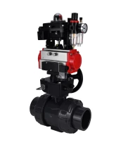 Кран шаровой DN.ru BV4242E-FP-GRM-ISO Дн15 Ру10 полнопроходной, корпус - НПВХ, шар - НПВХ, уплотнение - EPDM, с пневмоприводом PA-DA-052, пневмораспределителем 4M310-08 220В, ручным дублером MON1-250-T26-ISO, БКВ APL-410N EX и БПВ AFC2000