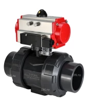 Кран шаровой DN.ru BV4242E-FP-GRM-ISO Дн80 Ру10 полнопроходной, корпус - НПВХ, шар - НПВХ, уплотнение - EPDM, с пневмоприводом PA-SA-065 и пневмораспределителем 4M310-08 24В