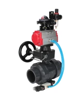 Кран шаровой DN.ru BV4242E-FP-GRM-ISO Дн15 Ру10 полнопроходной, корпус - НПВХ, шар - НПВХ, уплотнение - EPDM, с пневмоприводом PA-DA-052, пневмораспределителем 4V320-08 220В, ручным дублером MON1-250-T26-ISO, БКВ APL-210N и БПВ AFC2000