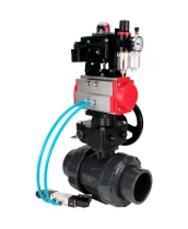 Кран шаровой DN.ru BV4242E-FP-GRM-ISO Дн80 Ру10 полнопроходной, корпус - НПВХ, шар - НПВХ, уплотнение - EPDM, с пневмоприводом PA-DA-065, пневмораспределителем 4V320-10 220В, ручным дублером MON1-250-T26-ISO, БКВ APL-410N EX и БПВ AFC2000