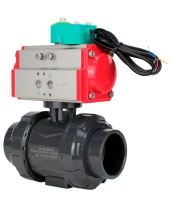 Кран шаровой DN.ru BV4242E-FP-GRM-ISO Дн15 Ру10 полнопроходной, корпус - НПВХ, шар - НПВХ, уплотнение - EPDM, с пневмоприводом PA-DA-052 и магнитным переключателем ALS200D